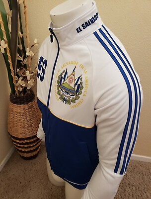 #ad EL SALVADOR Soccer Blue Full Zip Windbreaker Jacket Men#x27;s