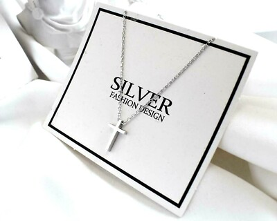 #ad Tiny Faith Cross Silver SP Pendant Chain Necklace