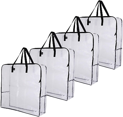 #ad STORAGE BAG Over Sized Clear Organizer with Handles Zippers Set of 4 by New