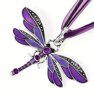 #ad Fashion Women Purple Crystal Dragonfly Ribbon Pendant Necklace Jewelry Gift New