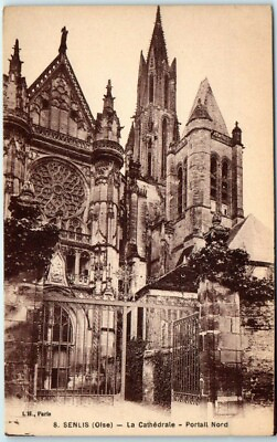 #ad Postcard Portall Nord The Cathedral Senlis France