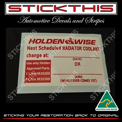 #ad Suits Holden Holdenwise Service Coolant Decal Sticker x1 80#x27;s 90#x27;s