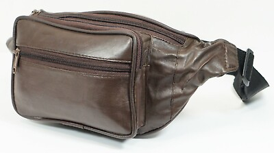 #ad Genuine Leather Fanny Pack Large 4 Multi Zippered Waist Bag Design Hip Purse