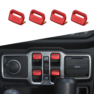 #ad 4pcs Red Window Switch Button Cover Trim For Jeep Wrangler JL JT 2018 Aluminum