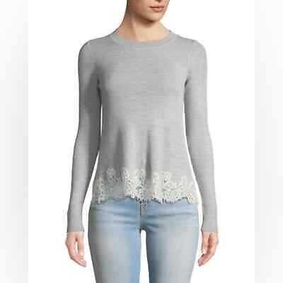 #ad Rebecca Taylor Gray White Lace Combo Pullover Alpaca Wool Sweater Size S