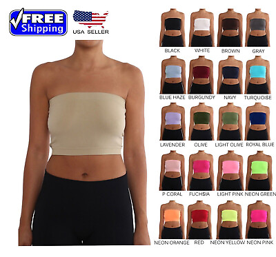 #ad Seamless Tube Top Layering Bandeau Stretchable Spandex Bra REG and PLUS sizes