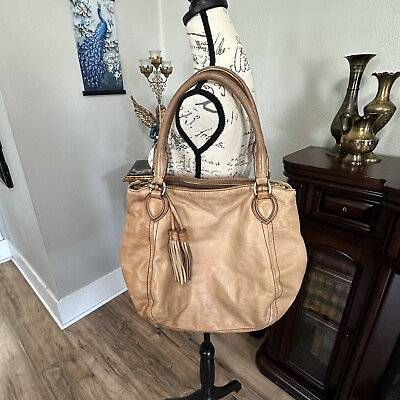 #ad J Crew Leather LG Satchel Tan Shoulder Strap Missing Stain And Wear On Handle