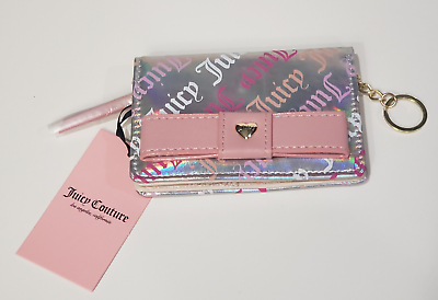 #ad Juicy Couture Silver Pink Hologram Iridescent Small Card Case Wallet NWT