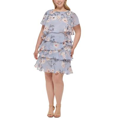 #ad Jessica Howard Womens Blue Tiered Knee Length Mini Dress Plus 18W BHFO 5911