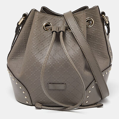 #ad Gucci Grey Diamante Leather Medium Hilary Bucket Bag