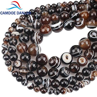 #ad Top Onyx Stripe Beads Round Loose Stone Bead Jewelry Making DIY Accessories