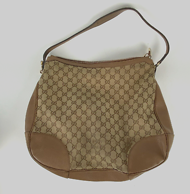 #ad Gucci Auth Brown GG Monogram Canvas Leather Hobo Bag Shoulder Strap AS IS