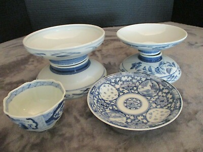 #ad VINTAGE CHINESE 6 BLUE amp; WHITE COLLECTION OF BOWLS 4 DESIGNS amp; SHAPE SOME MARKED