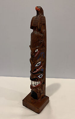 #ad VTG Casted Simulated Wood Totem Pole Made in Alaska Hand Painted 11 3 4quot; Tall