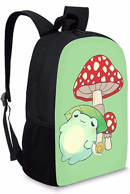 #ad 17 Inch School Book Bag Mushroom Frog Kids Backpack for Boys and Girls