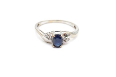 #ad 10k White Gold Sapphire Diamond Ring Size 8