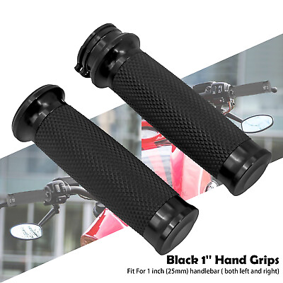 #ad 1quot; Black 25mm Handle Bar Hand Grips For Harley Touring Sportster Dyna Softail