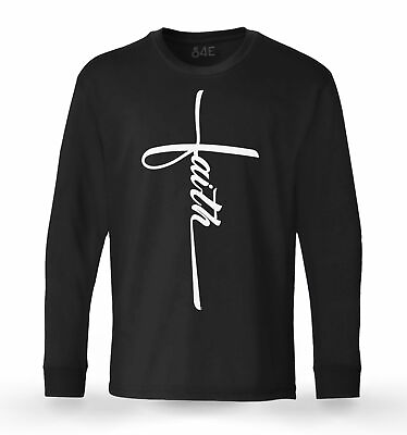 #ad S4E Men#x27;s Faith Cross Long Sleeve Christian Blessed Hope Jesus Shirts