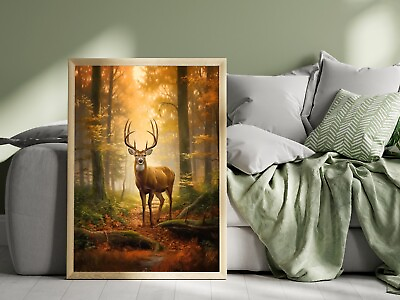 #ad Deer wall art print Stag picture gift Autumn forest wall art colourful prints