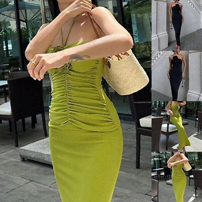 #ad Elegant Floral Ruched Dress Summer For Women Bodycon Party Club Long Dresses