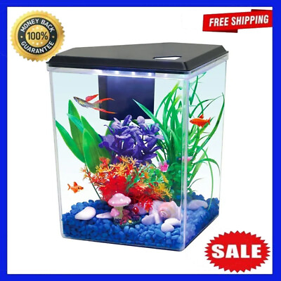 #ad Plastic 2.5 Gallon Aquarium with Accessories Home Office Fish Tank w LED light