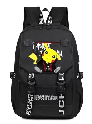 #ad Pikachu School Bag Backpack For Students Boys And Girls. Exc Condition Black