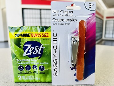#ad ZEST SOOTHING ALOE Deodorant Bar Soap 2x bars amp; hand nail clipper with files
