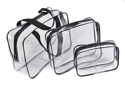3 Pcs Clear Makeup Bag Waterproof Cosmetic Bags PVC Travel Home Toiletry Storage $10.38