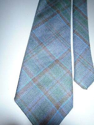 #ad Edgar Mens 100% Wool  Scotland Tartan Tie Blue green browns