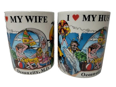 #ad 2 Vintage Ocean City MD I Love My Husband I love My Wife Mug Coffee Tea Mugs Mug