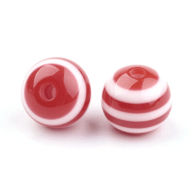 #ad 50 Pcs Red Round Resin Stripe Beads For Crafts Jewelry Making 8x7mm Hole 1.8 2mm