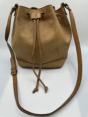 #ad Madewell Lafayette Tan Leather Drawstring Tote Bucket Crossbody Handbag