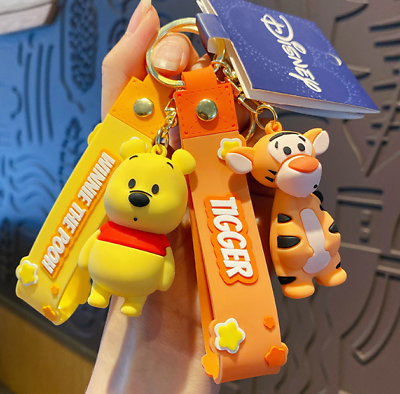 #ad 6 Styles New Disney Winnie Mickey 3D PVC Bags Hanger Pendant Keychains Key Rings