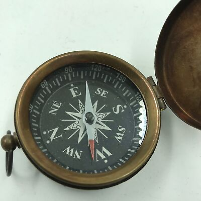#ad Nautical Brass Finish Compass With Lid Vintage Antique Mini Pocket Style Pendant