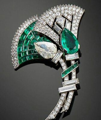 #ad Stunning Fancy Cut Vivid Green Emerald amp; Shiny White CZ Flower Design Brooch Pin