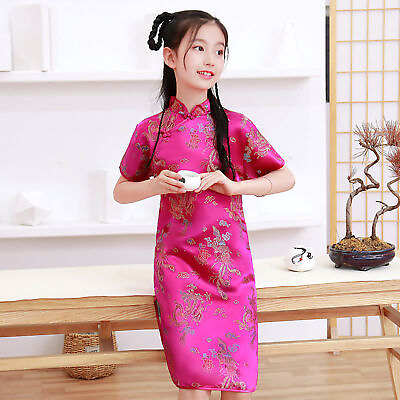 #ad Princess Dress Vivid Color Decorative Baby Girl Phoenix Print Cheongsams Dress
