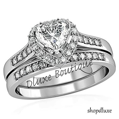 #ad 1.75 Ct Heart Shape CZ Wedding amp; Engagement Ring Set Women#x27;s Size 5678910