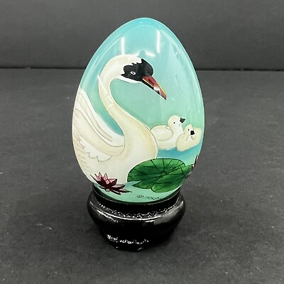 #ad Nature’s Garden Glass Egg “SWAN” by Wang Ming Hand Blown and Painted