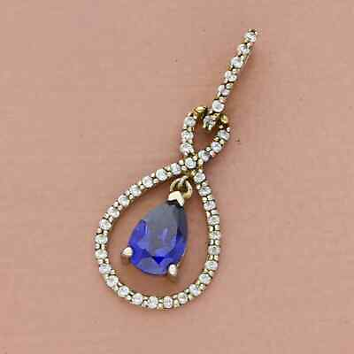 #ad ❗️CLEARANCE❗️designer sterling silver pear cut blue cz dangle pendant
