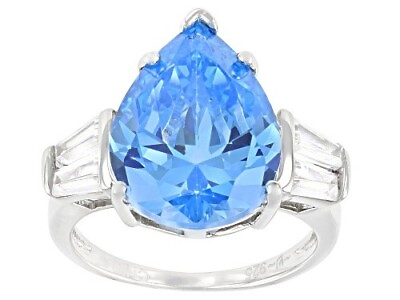 #ad BELLA LUCE 13.45CTW BLUE AND WHITE DIAMOND SIMULANTS RHODIUM OVER SILVER RING 6