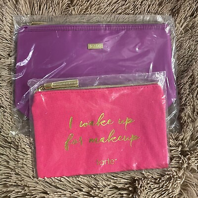 TARTE LARGE COSMETIC BAGS New LOT OF 2 Pink amp; Purple MAKEUP POUCHES Bags Only $14.95