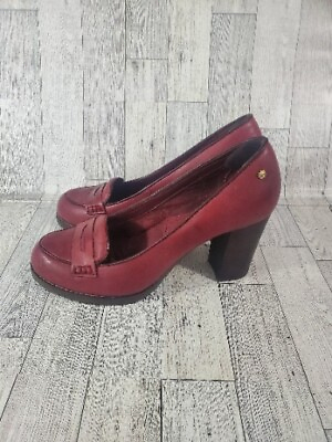#ad Bass Womens Heel Shoes Size 7.5 Maroon Leather Round Toe Block Heel
