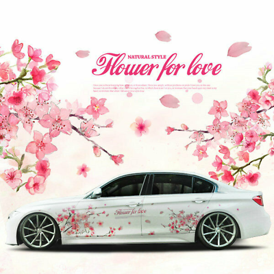 #ad Graphics Cherry Blossom Car Sticker Lovely Flower Waist Line Vinyl Decal 2 Sides