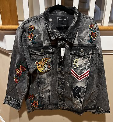 #ad Reason Grey GateKeeper Denim Jacket With Patches. quot;RAREquot; New With Tags Sz Large