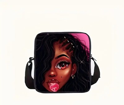 #ad 2 Piece Black Girl Cartoon Cross Body Shoulder Bag amp; Coin Purse