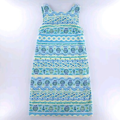 #ad Talbots Sheath Dress Sz 4 Seashell Mosaic Print Cutout Back Petite Blue Green