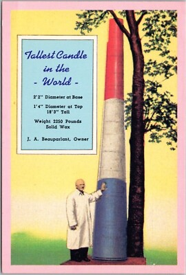 #ad c1990s Comic 4quot;x6quot; Postcard quot;Tallest Candle in the Worldquot; J.A. Beauparlant