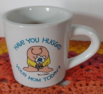 #ad Ziggy Vintage 1982 White Stoneware Coffee Mug “Have You Hugged Your Mom Today?”