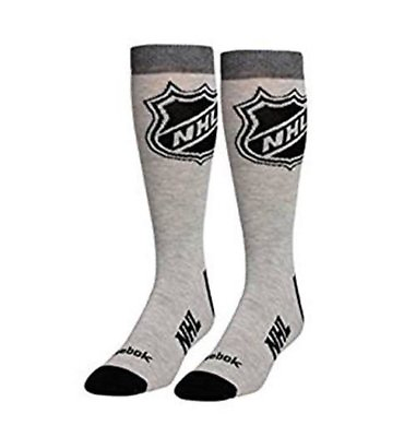 #ad Reebok NHL Shield Hockey Socks Ash Gray Mens X Large NWT