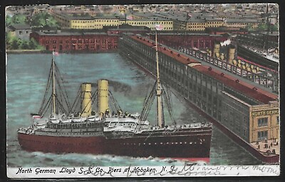 #ad North German Lloyd S.S. Co. Piers at Hoboken N.J. Early Postcard Used in 1911